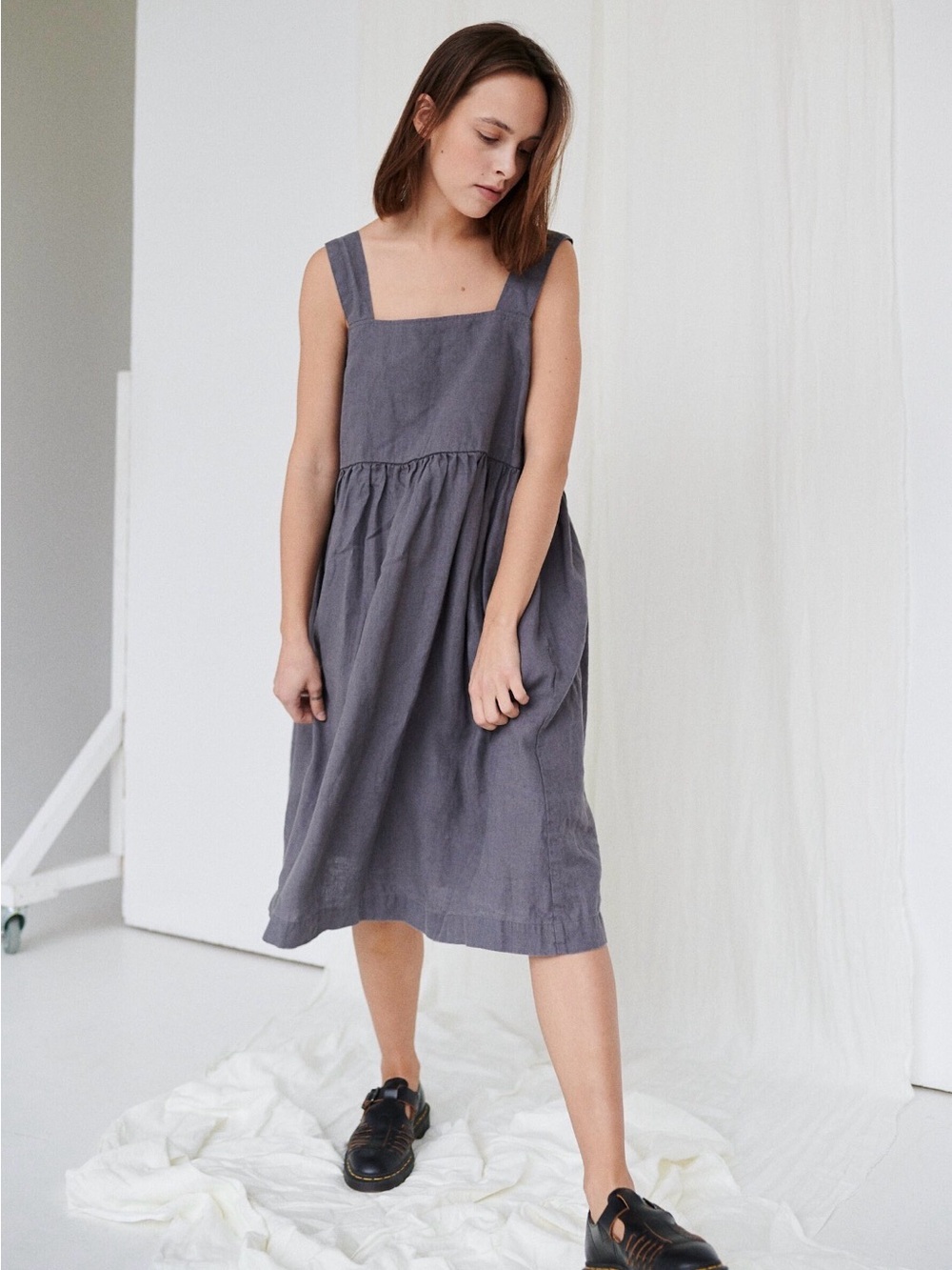 Linenfox Summer Tank Linen Midi in Dress Dusty Lavender